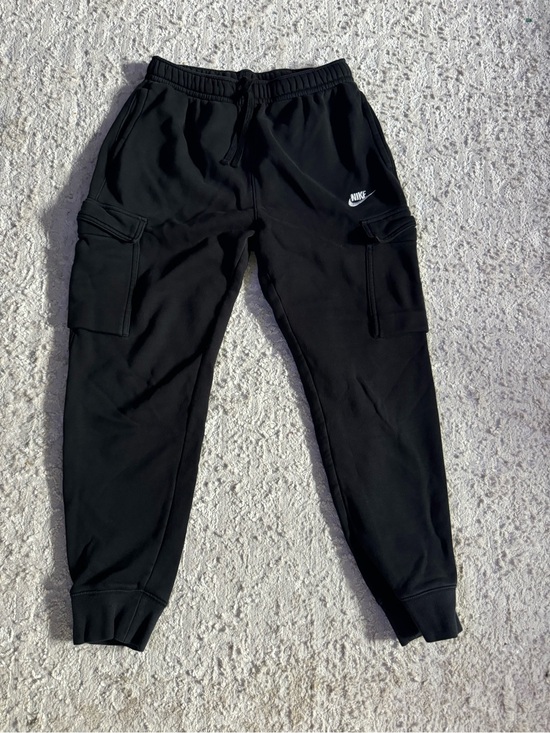 Nike Pants - Nike womens small Black Cargo Sweatpants with White Swoosh
